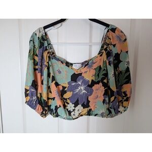 Sienna Sky Floral Crop Top Square Neck Blouse Puff‎ Sleeve Summer Medium New